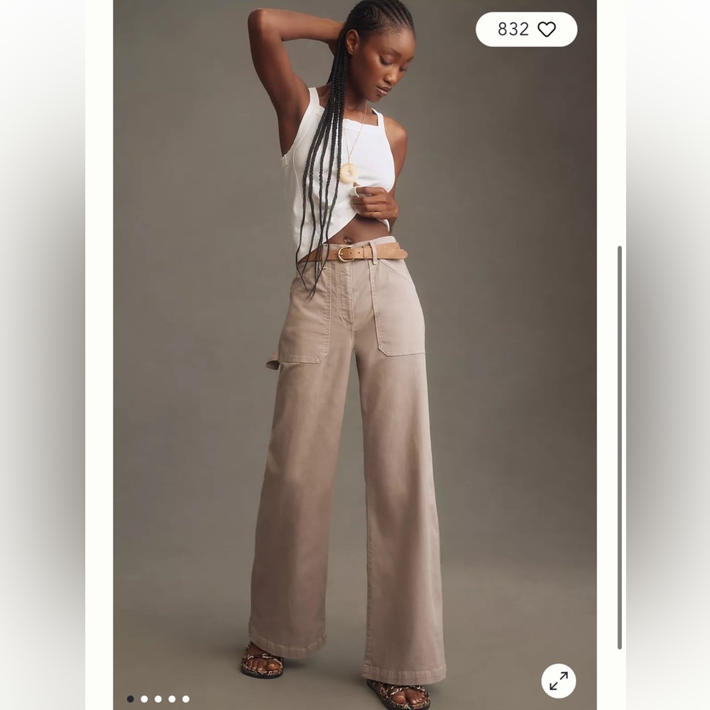 Self Contrast Anthropologie Georgia Utility Beige Wide Leg Pants - Picture 14 of 14